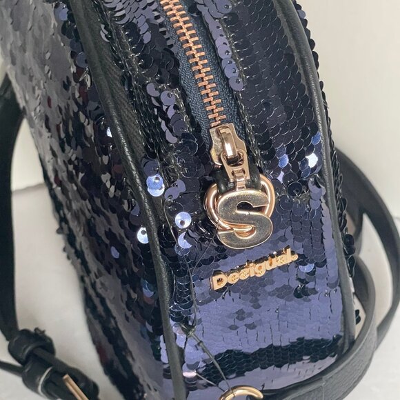 Desigual Round Crossbody Bag Purple Robot Reversible Sequins Shoulder - Picture 6 of 10